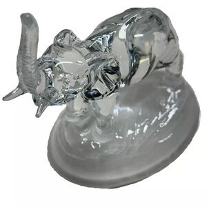 Vintage Lead Crystal Elephant Figurine On  Frosted Base About 6.5” Africa Safari